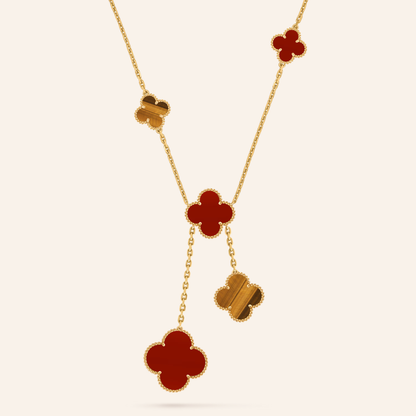 Carnelian & Tiger Eye Six-Motif Clover Necklace