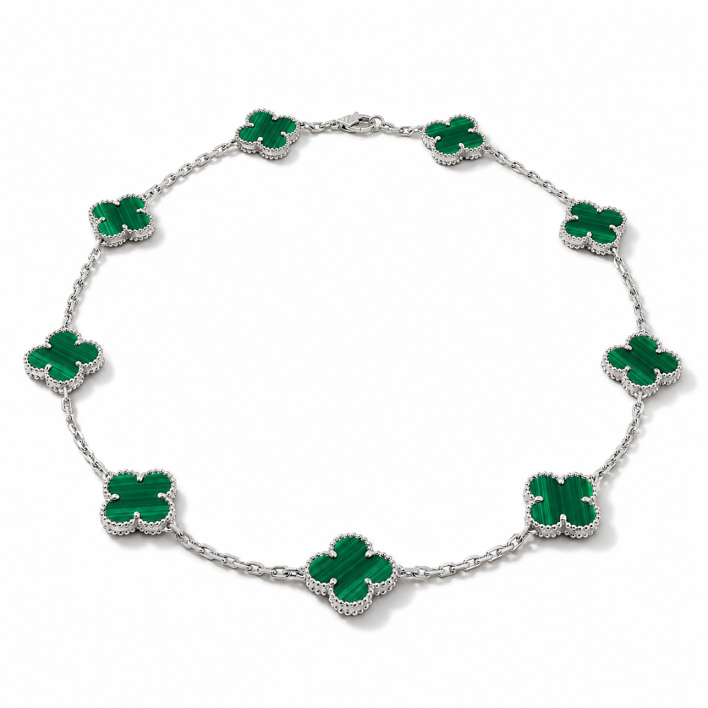 Vintage Alhambra Ten-Motif Malachite Clover Necklace