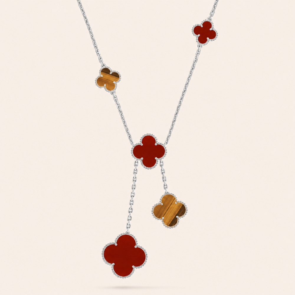 Carnelian & Tiger Eye Six-Motif Clover Necklace