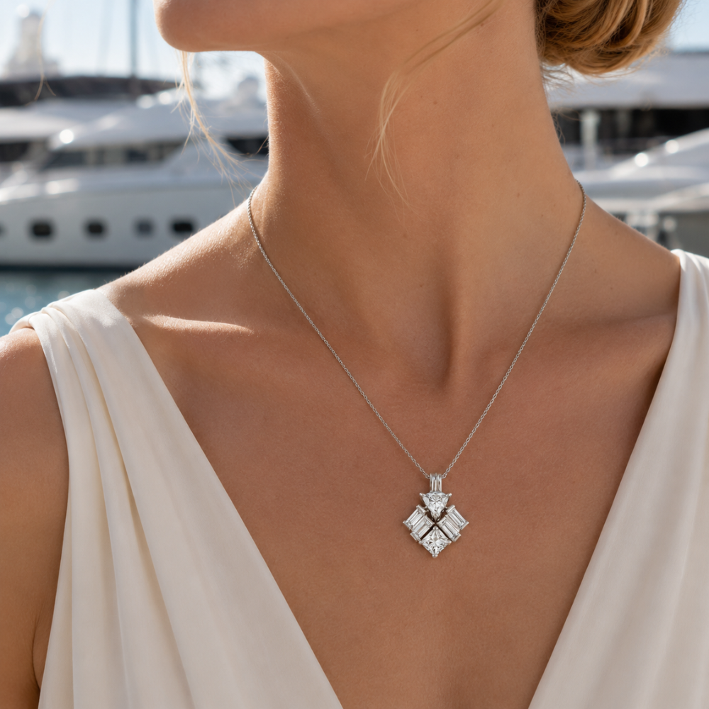 Geometric Multi-Cut CZ Pendant Necklace