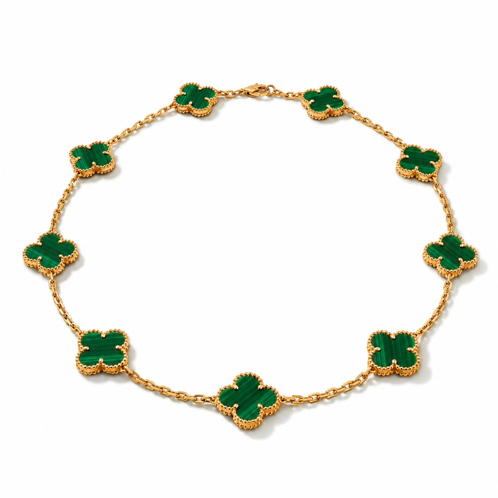 Vintage Alhambra Ten-Motif Malachite Clover Necklace