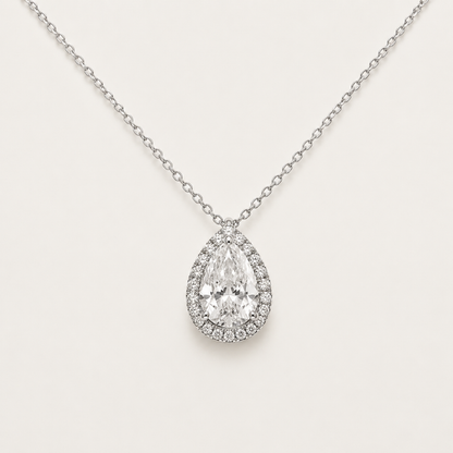 Pear-Cut Halo Pendant Necklace