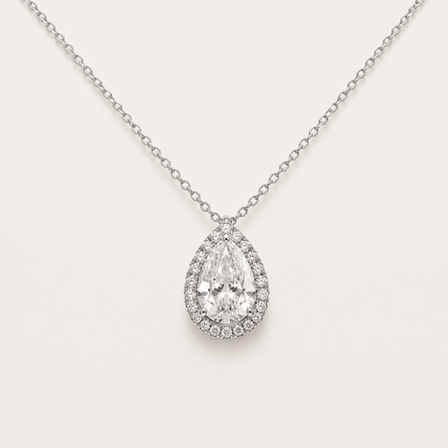 Pear-Cut Halo Pendant Necklace