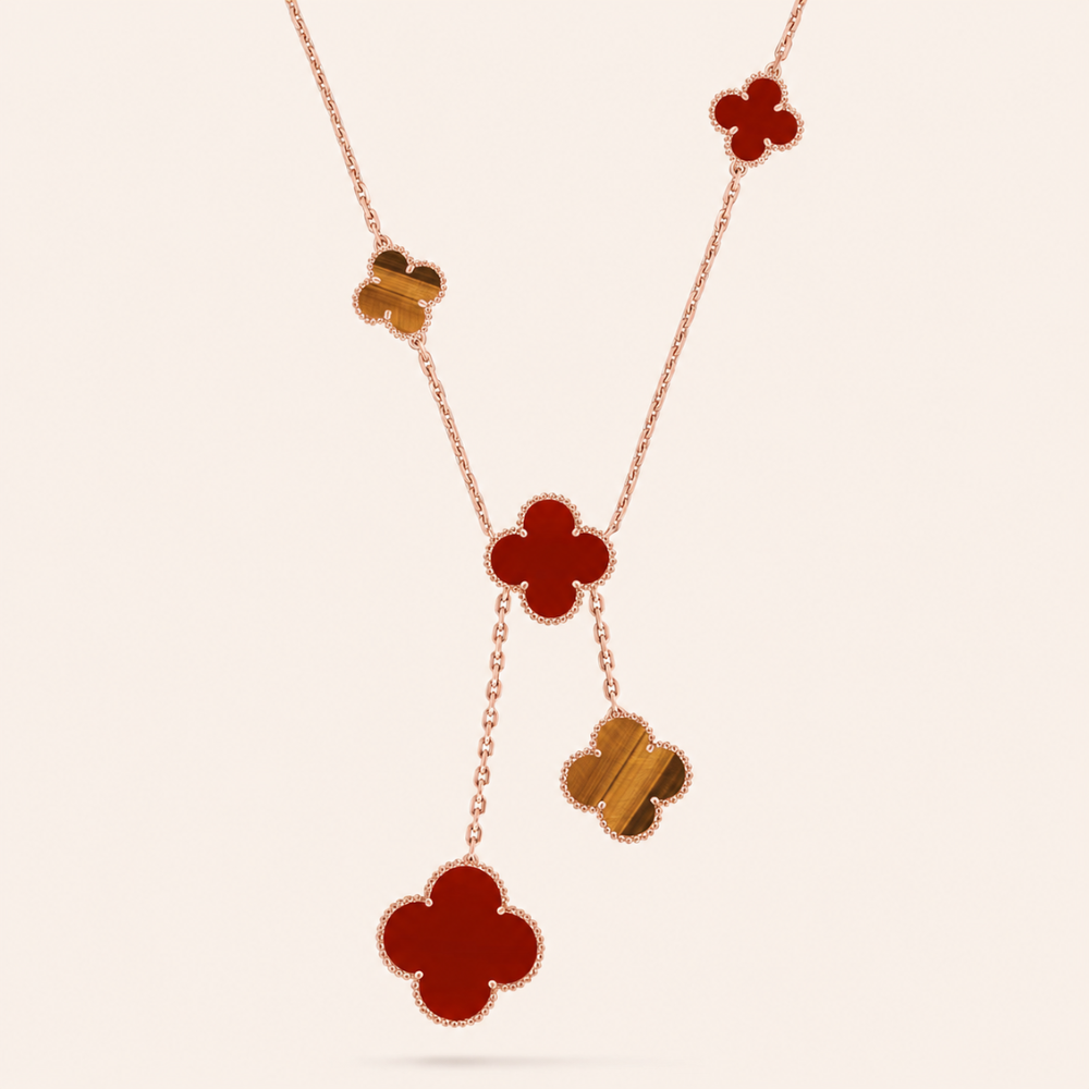 Carnelian & Tiger Eye Six-Motif Clover Necklace