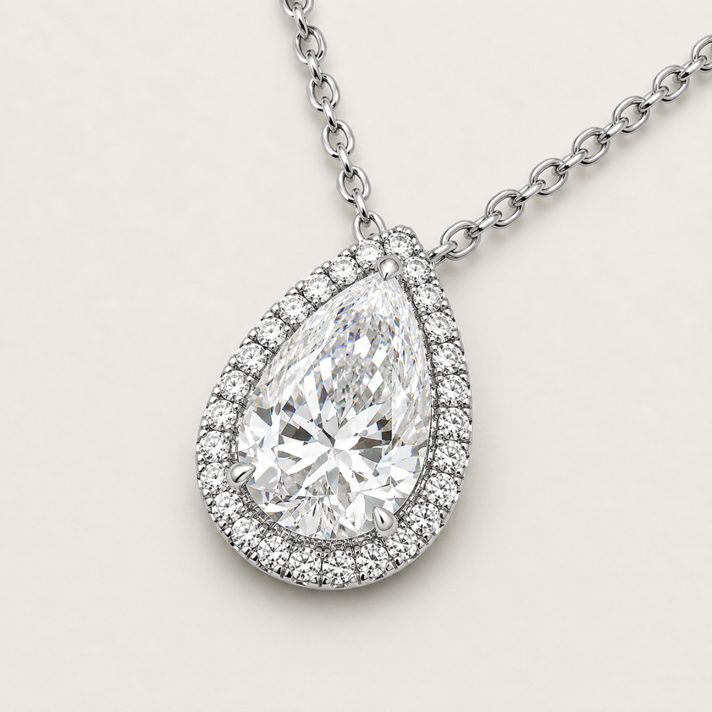 Pear-Cut Halo Pendant Necklace