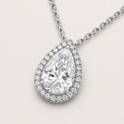 Pear-Cut Halo Pendant Necklace