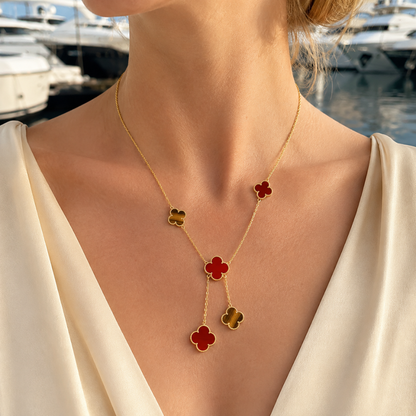 Carnelian & Tiger Eye Six-Motif Clover Necklace