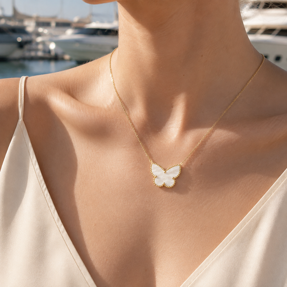 Mother-of-Pearl Butterfly Pendant Necklace
