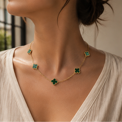 Vintage Alhambra Ten-Motif Malachite Clover Necklace