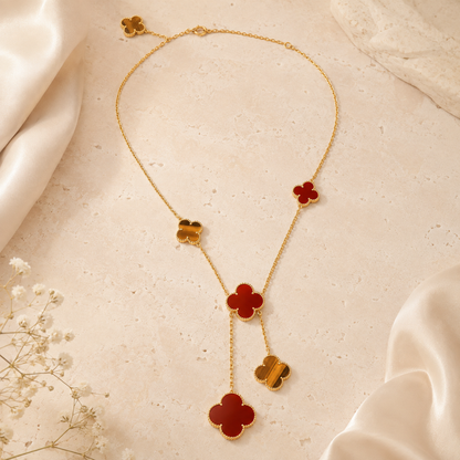 Carnelian & Tiger Eye Six-Motif Clover Necklace