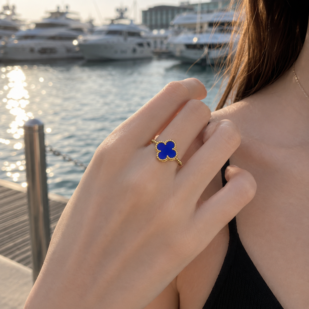 Blue Agate Clover Ring