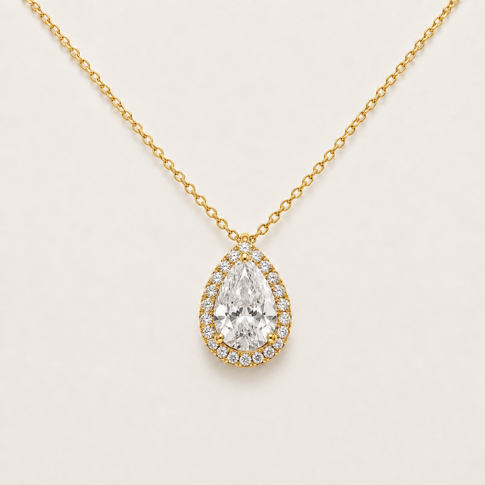 Pear-Cut Halo Pendant Necklace
