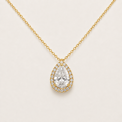 Pear-Cut Halo Pendant Necklace