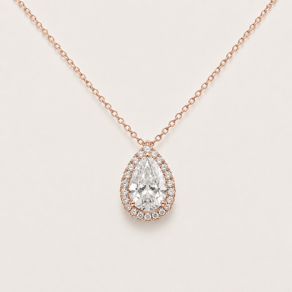 Pear-Cut Halo Pendant Necklace