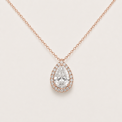 Pear-Cut Halo Pendant Necklace