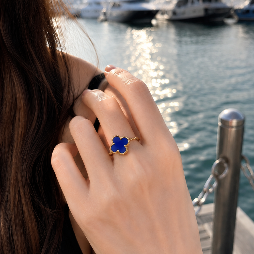 Blue Agate Clover Ring