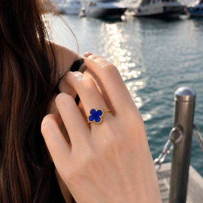 Blue Agate Clover Ring