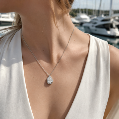 Pear-Cut Halo Pendant Necklace