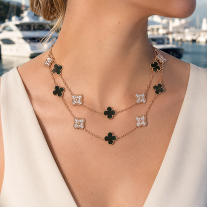 Twenty-Motif Gray Clover & Pavé Long Necklace