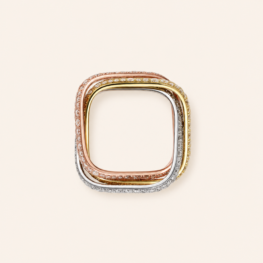 Tri-Color Pavé Interlocking Band Ring