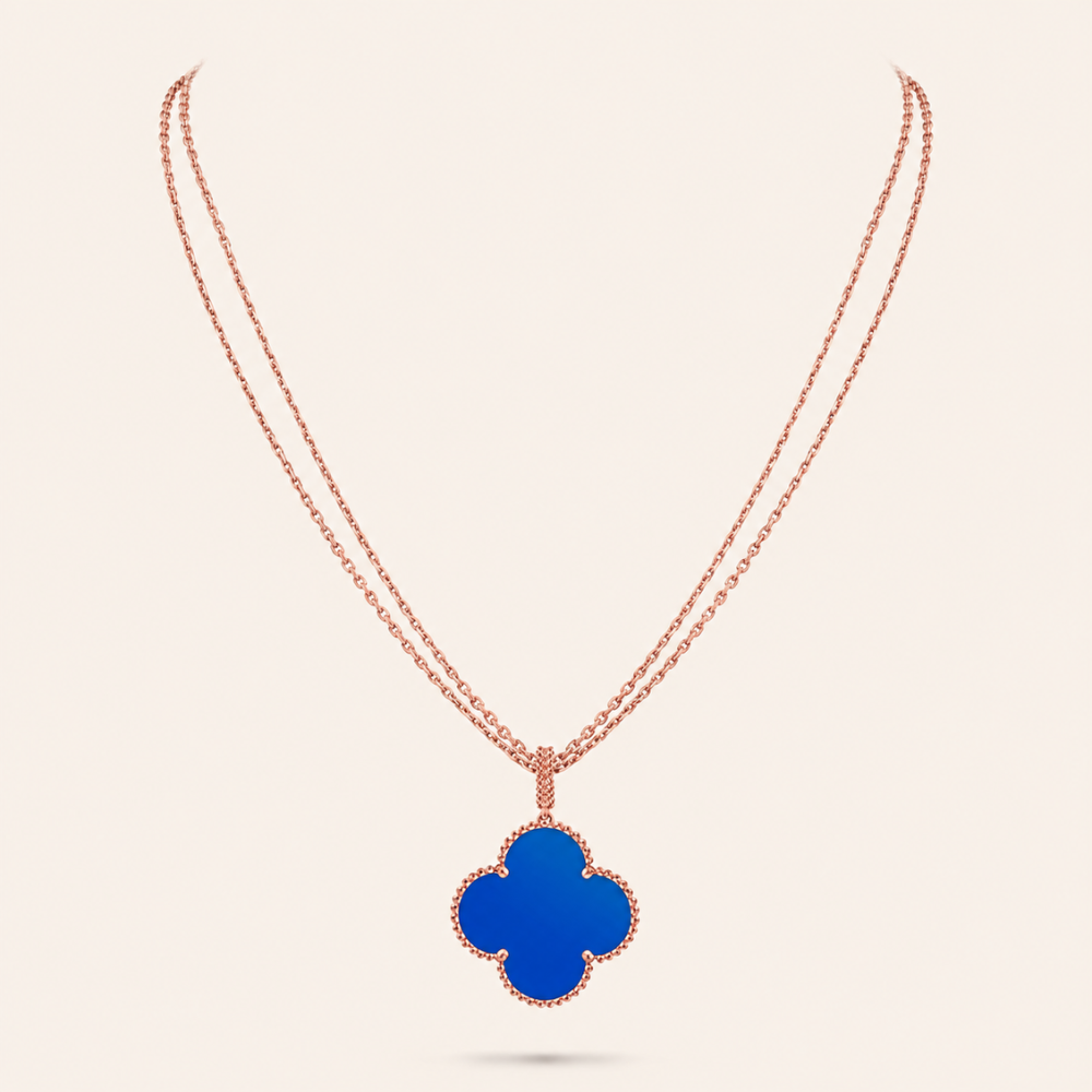 Magic Blue Agate Clover Pendant Necklace