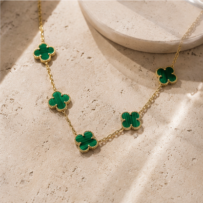 Vintage Alhambra Ten-Motif Malachite Clover Necklace