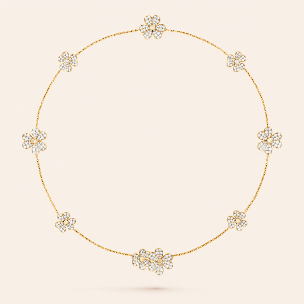 Ten-Motif Pavé Floral Necklace