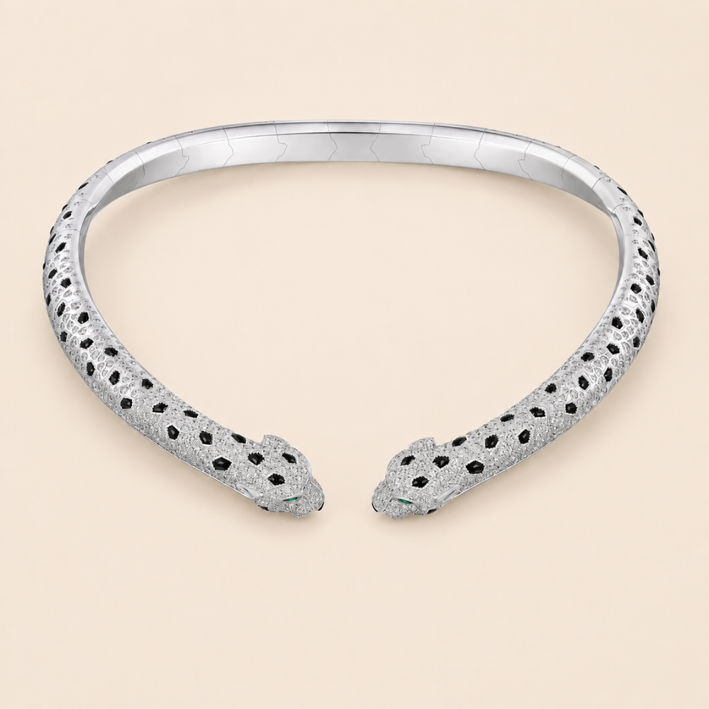 Twin Panther Collar Necklace with Pavé CZ