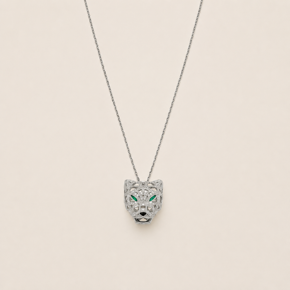 Emerald-Eye Panther Pendant Necklace