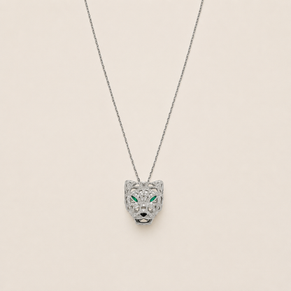 Emerald-Eye Panther Pendant Necklace