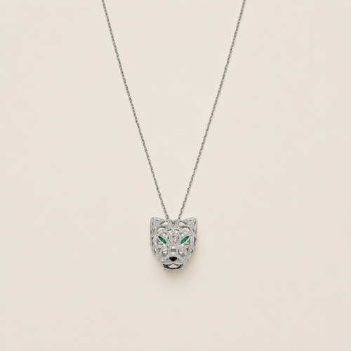 Emerald-Eye Panther Pendant Necklace