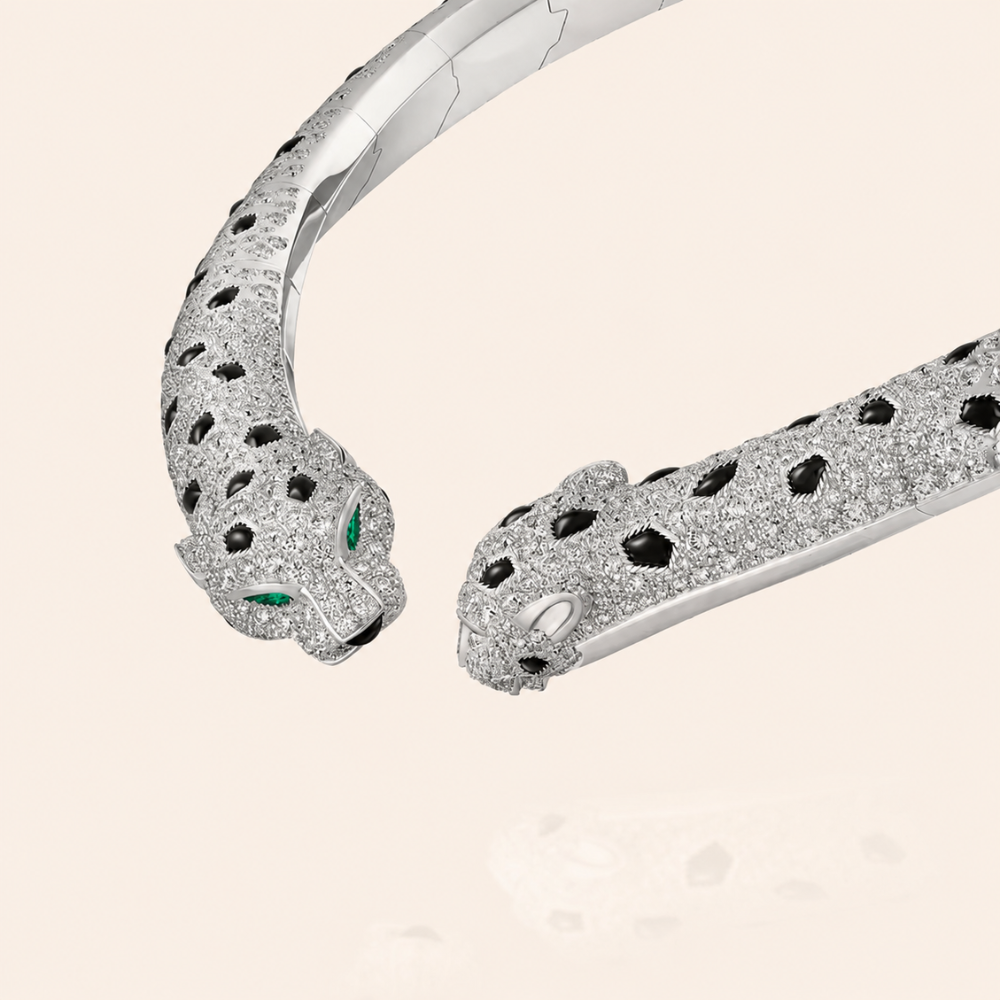Twin Panther Collar Necklace with Pavé CZ