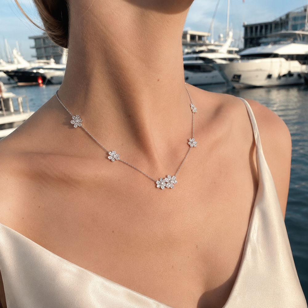 Ten-Motif Pavé Floral Necklace