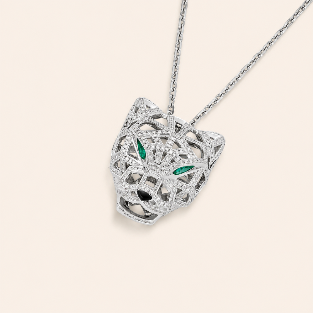 Emerald-Eye Panther Pendant Necklace