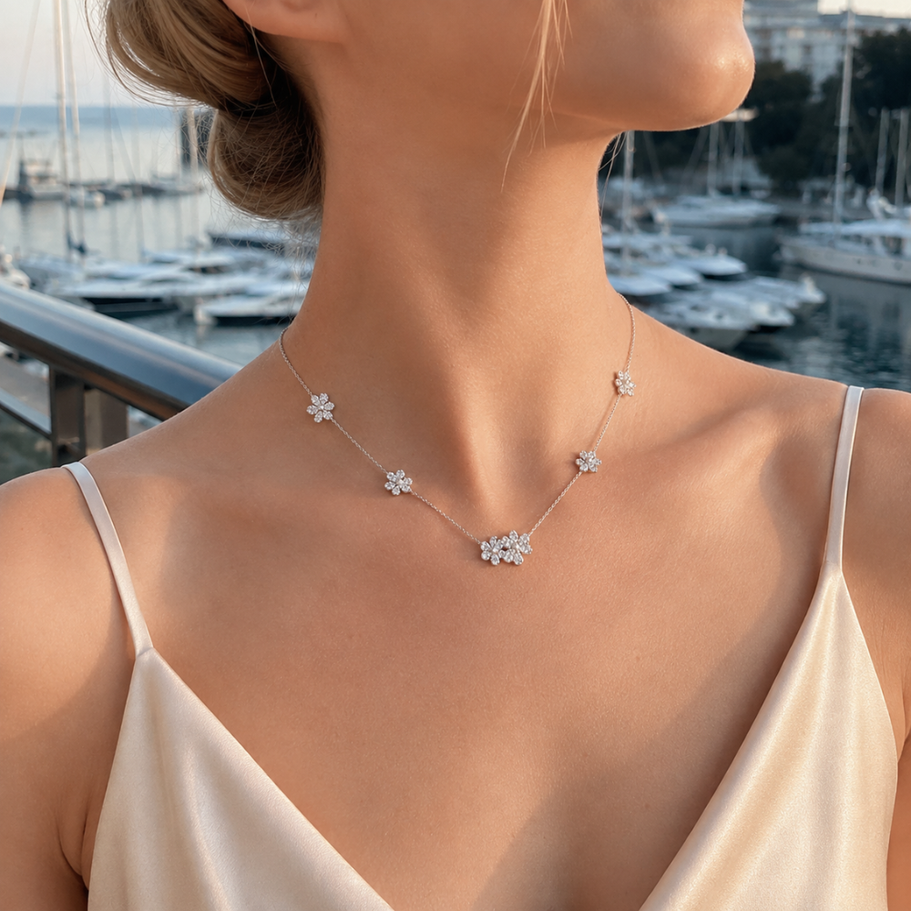 Ten-Motif Pavé Floral Necklace