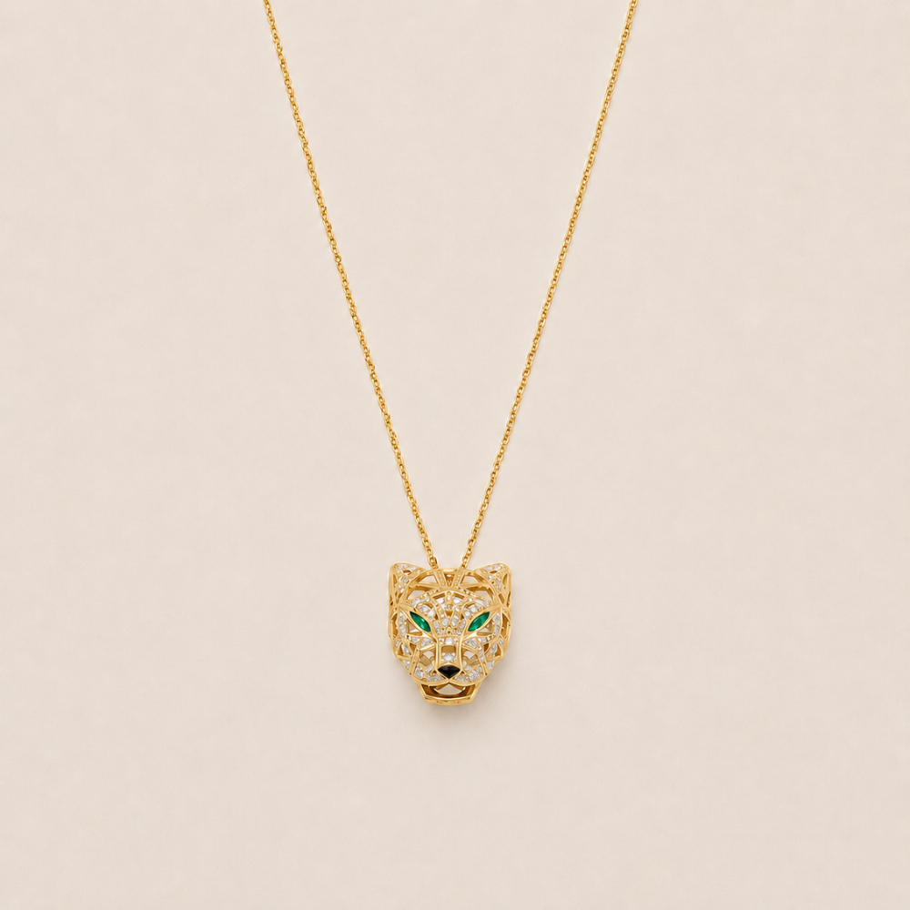 Emerald-Eye Panther Pendant Necklace
