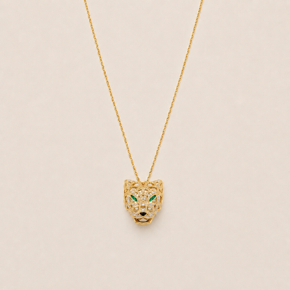 Emerald-Eye Panther Pendant Necklace