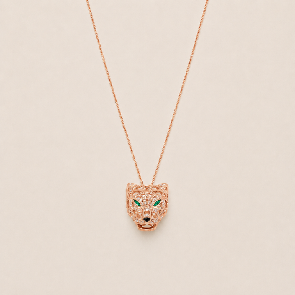 Emerald-Eye Panther Pendant Necklace