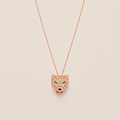 Emerald-Eye Panther Pendant Necklace