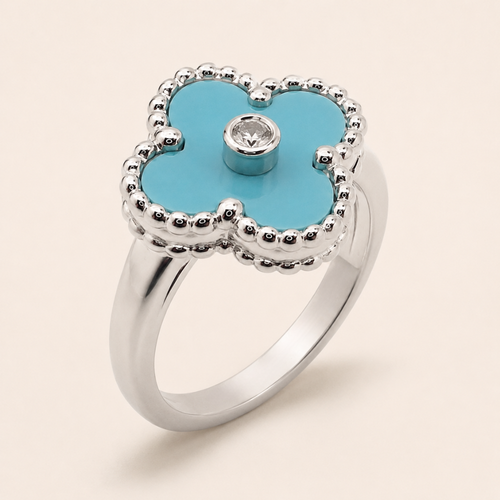 Turquoise Clover Ring with CZ Center