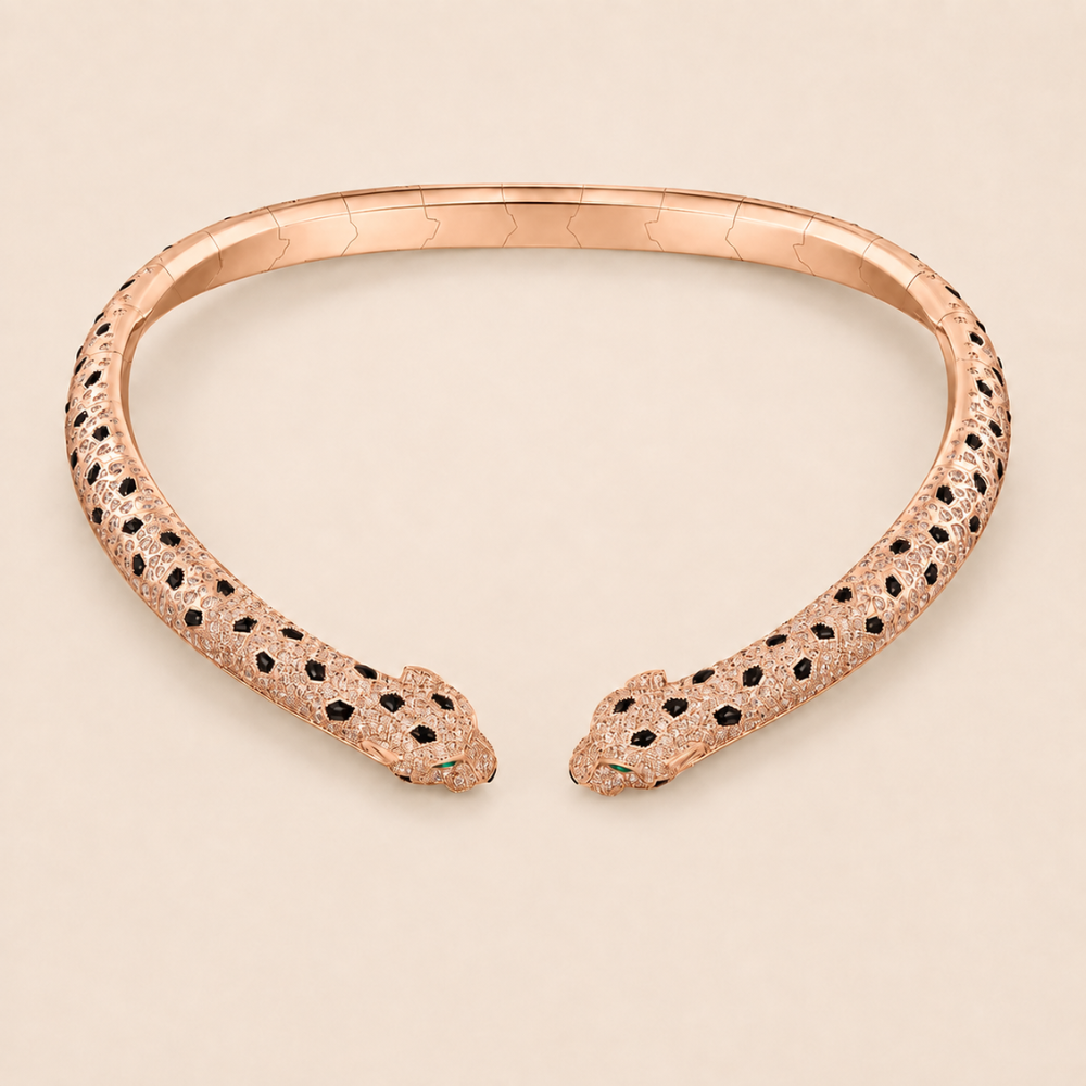 Twin Panther Collar Necklace with Pavé CZ