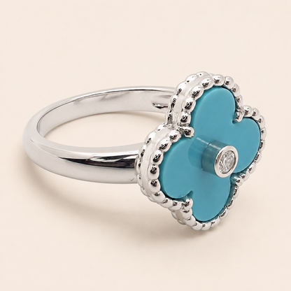 Turquoise Clover Ring with CZ Center