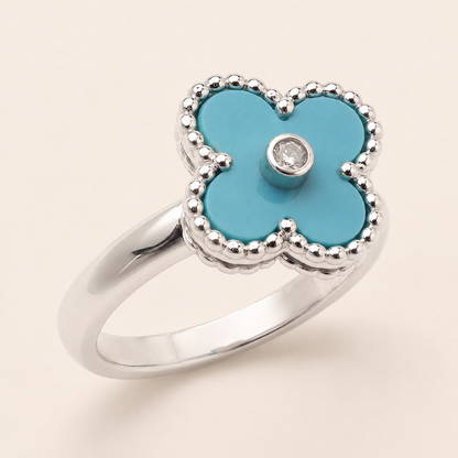 Turquoise Clover Ring with CZ Center