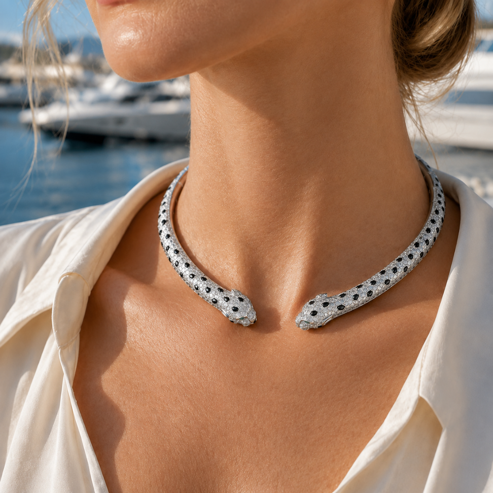 Twin Panther Collar Necklace with Pavé CZ