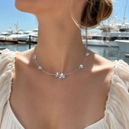 Nine-Motif Floral Necklace with CZ Accents