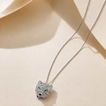Emerald-Eye Panther Pendant Necklace