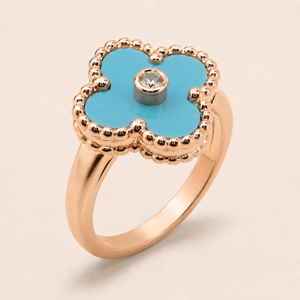 Turquoise Clover Ring with CZ Center