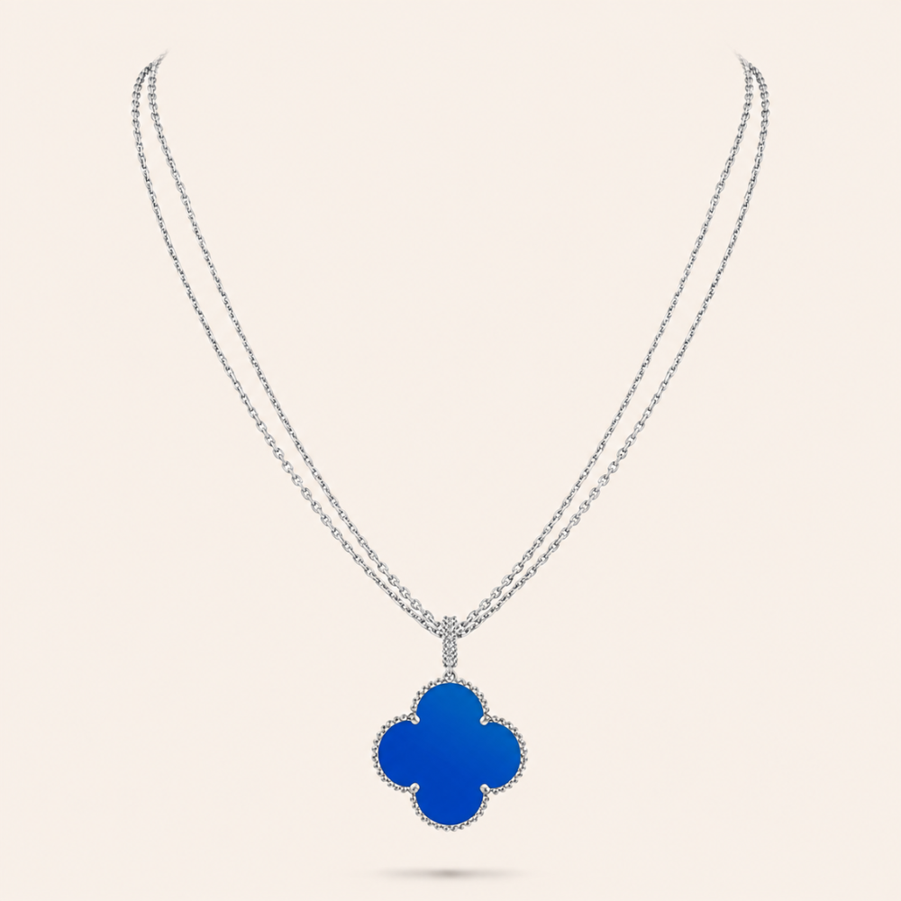 Magic Blue Agate Clover Pendant Necklace