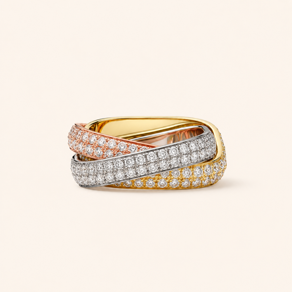 Tri-Color Pavé Interlocking Band Ring