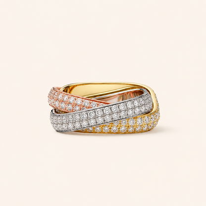 Tri-Color Pavé Interlocking Band Ring